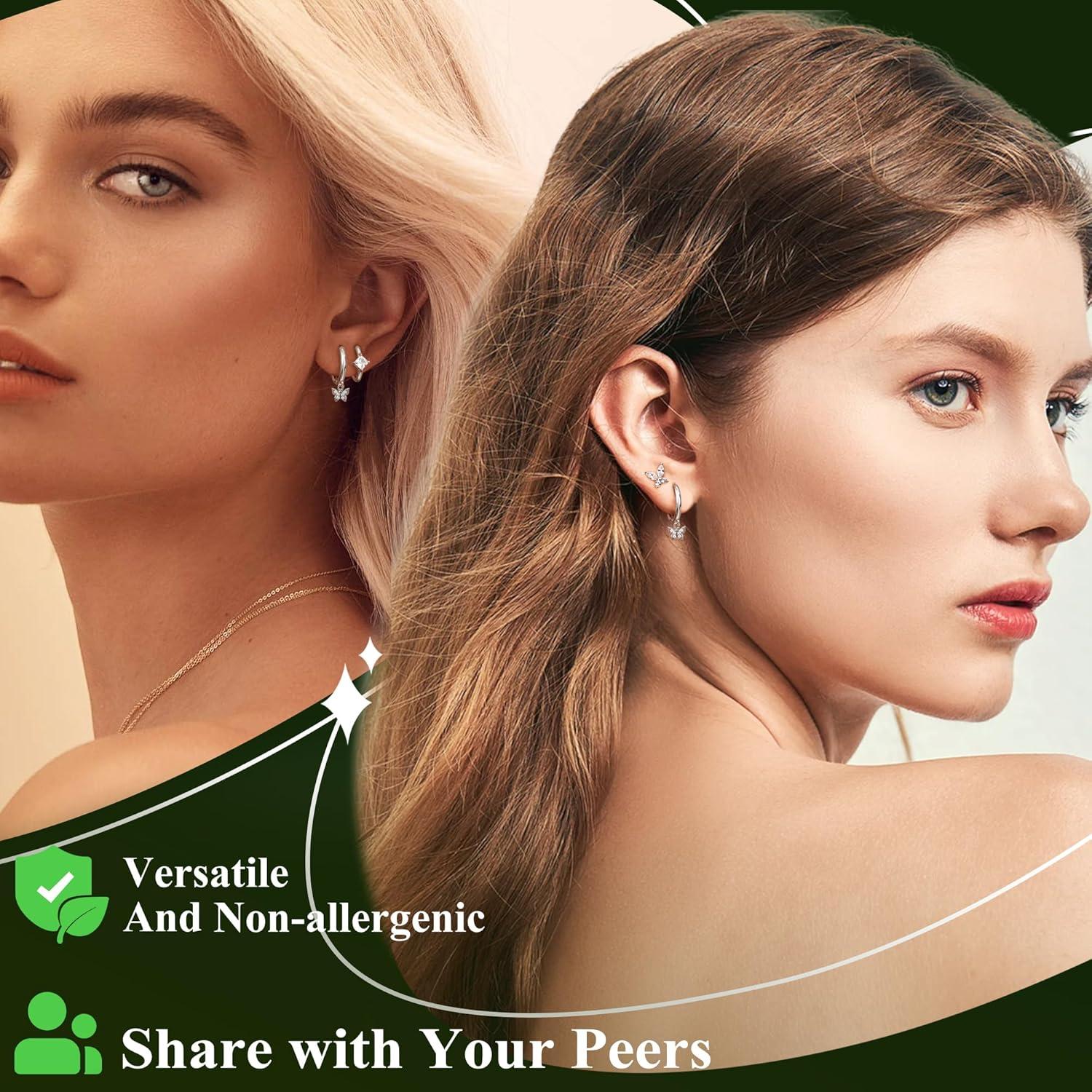 3er Set Damen Ohrringe Silber 925 Creolen Ohrstecker Gold Zirkonia Hypoallergen