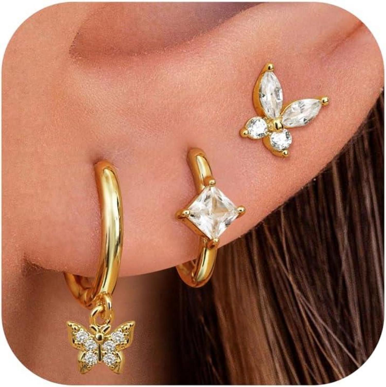 Ohrringe Silber 925 Damen Mädchen 14K Vergoldet Zirkonia Set