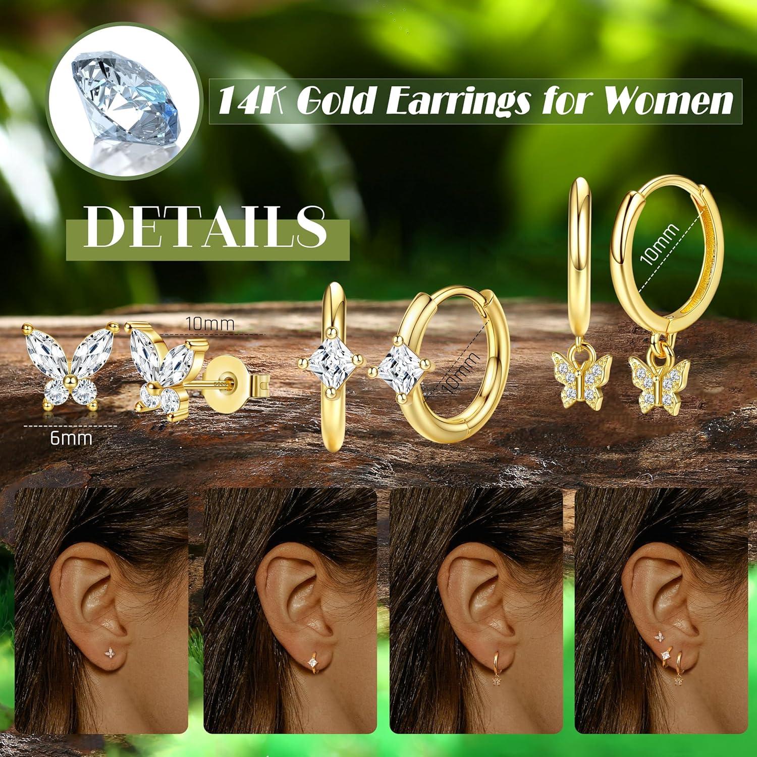 Ohrringe Silber 925 Set Damen Mädchen Zirkonia Creolen 14K