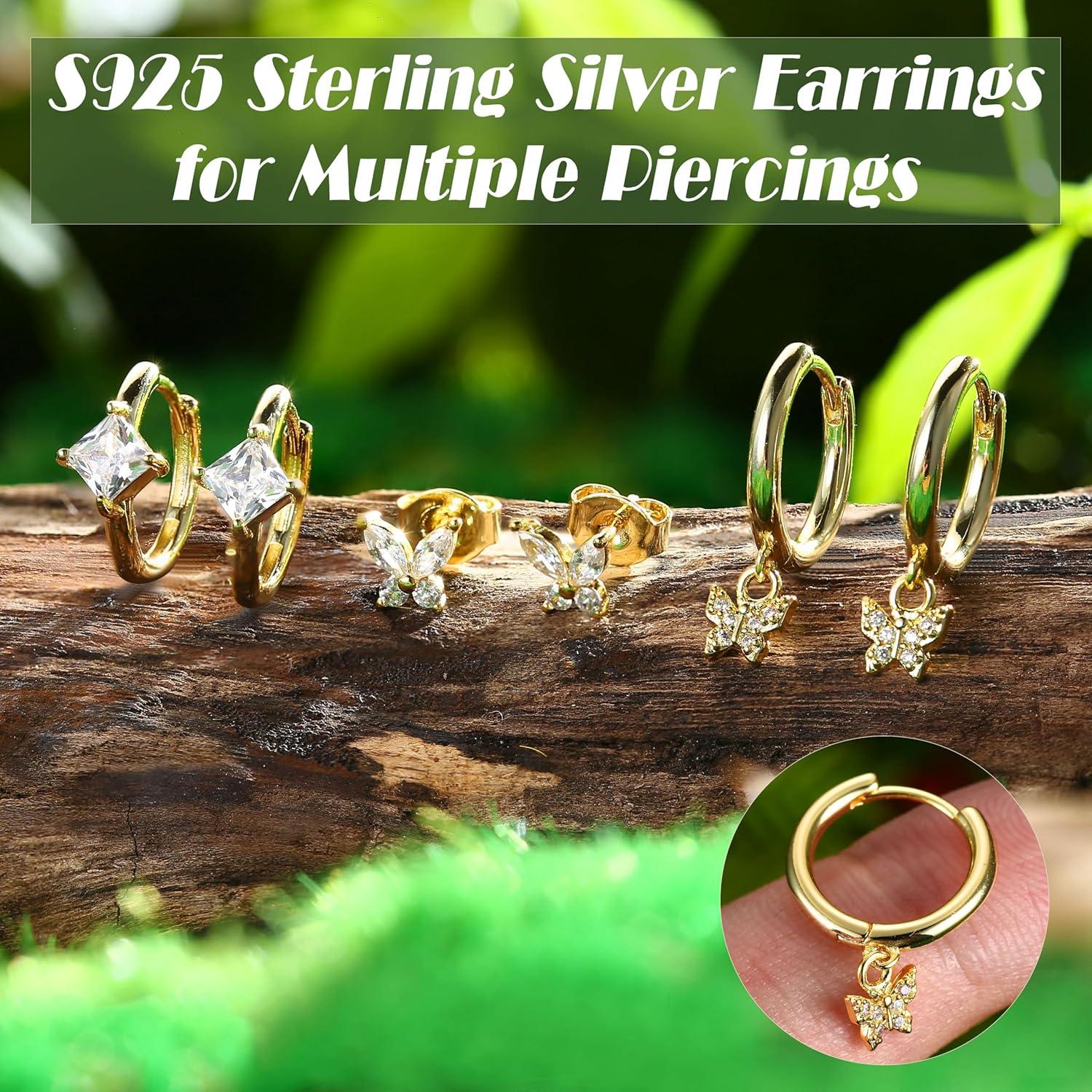 Ohrringe Silber 925 Damen Mädchen 14K Vergoldet Zirkonia Set