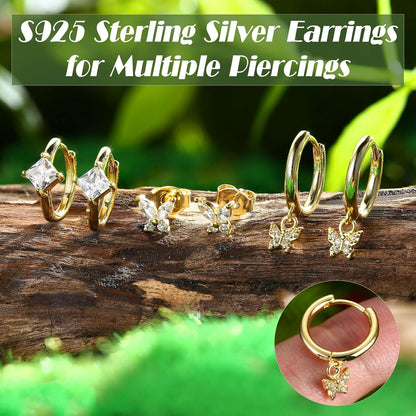 Ohrringe Silber 925 Damen Mädchen 14K Vergoldet Zirkonia Set