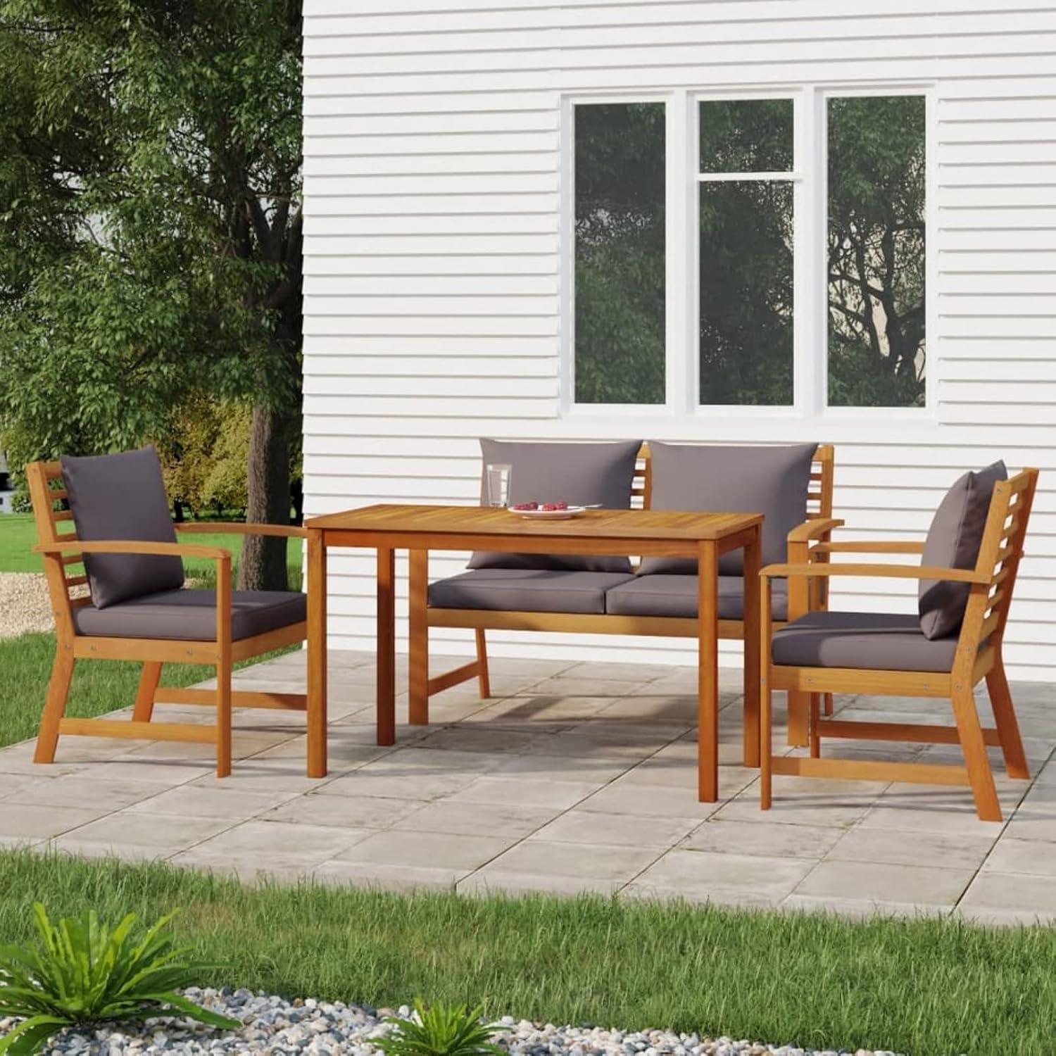 Holz Balkon Lounge Set 4 Personen Gartenmöbel Sofa Tisch