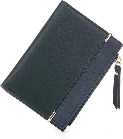 Damen Geldbörse Kurzformat Dunkelgrün PU Leder Brieftasche