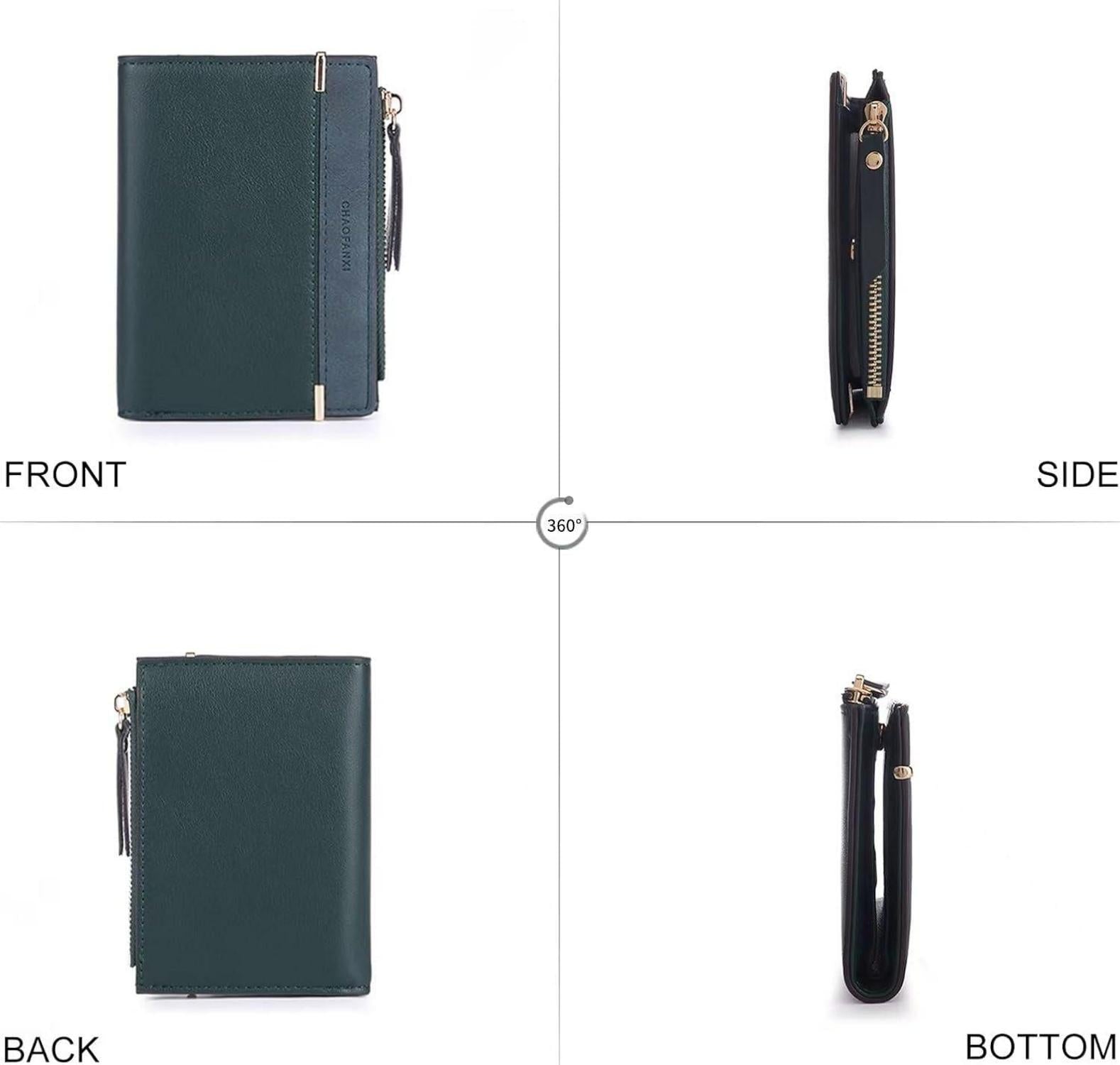 Damen Geldbörse Kurzformat Dunkelgrün PU Leder Brieftasche