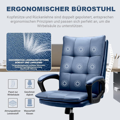 Ergonomischer Chefsessel Bürostuhl PU Leder Blau Höhenverstellbar