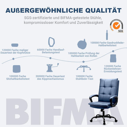BASETBL Bürostuhl Schreibtischstuhl ergonomisch PU Leder Armlehne Kopfstütze Blau