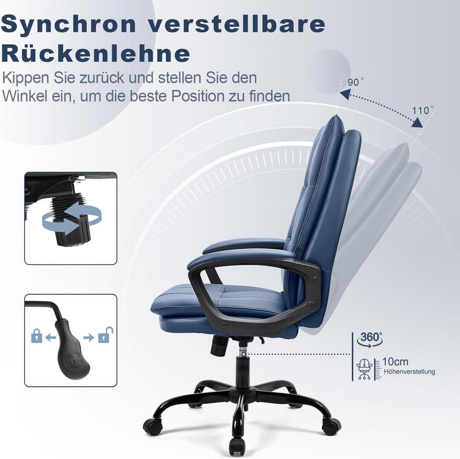 Ergonomischer Bürostuhl PU Leder höhenverstellbar Blau mit