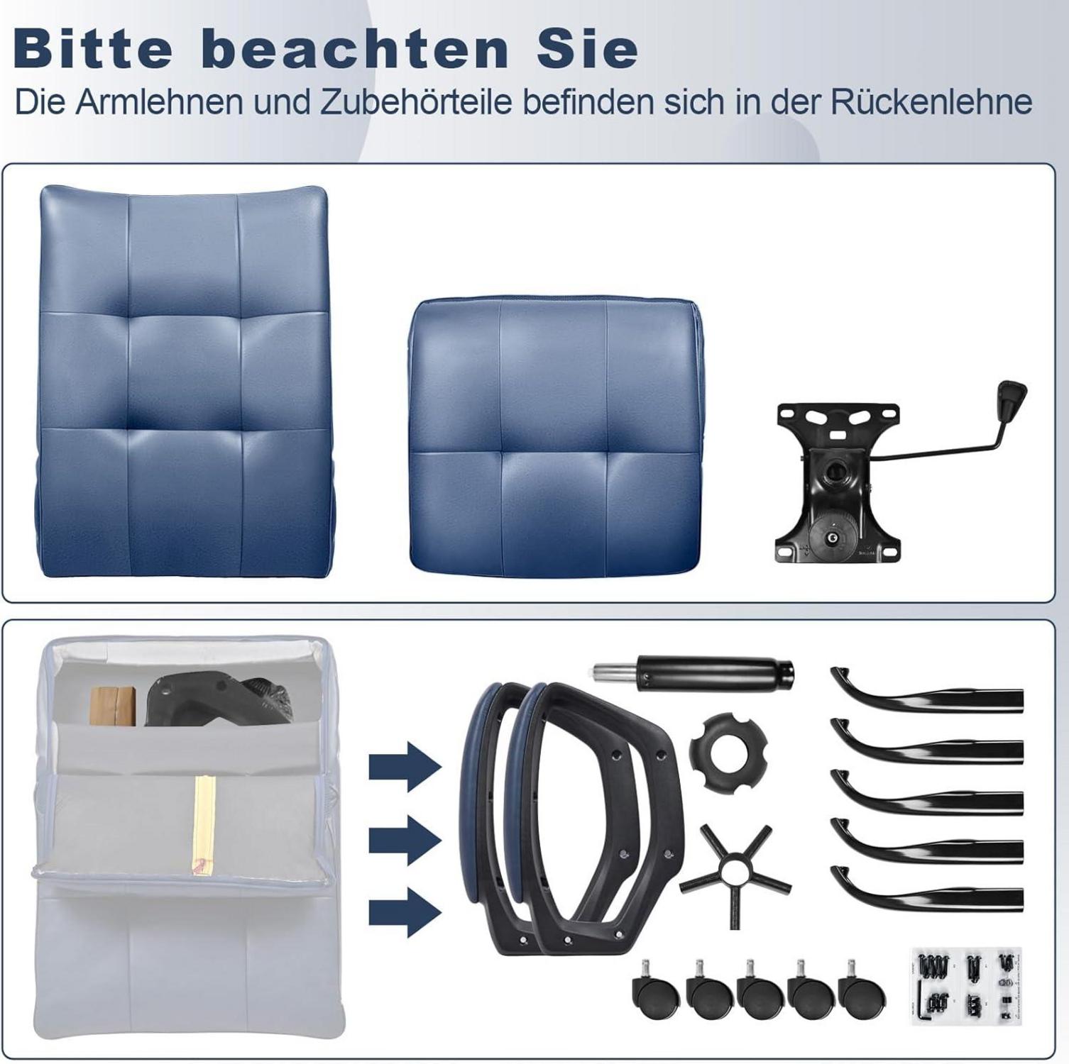 Ergonomischer Bürostuhl BASETBL Chefsessel PU Leder Armlehne Höhenverstellbar