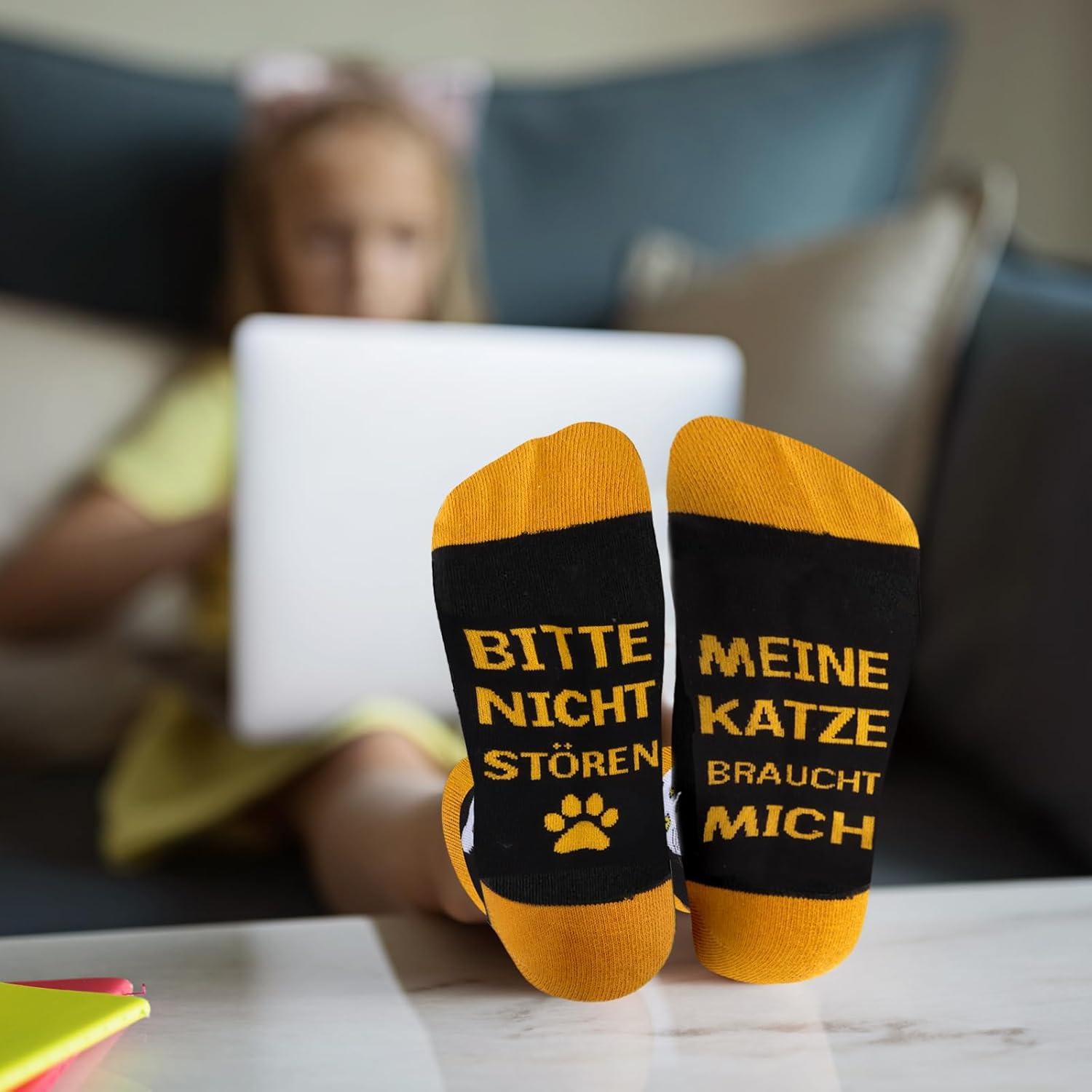 GEBETTER Katzen Socken lustig mit Spruch Geschenk 36-45 Katzenliebhaber Frau Mann