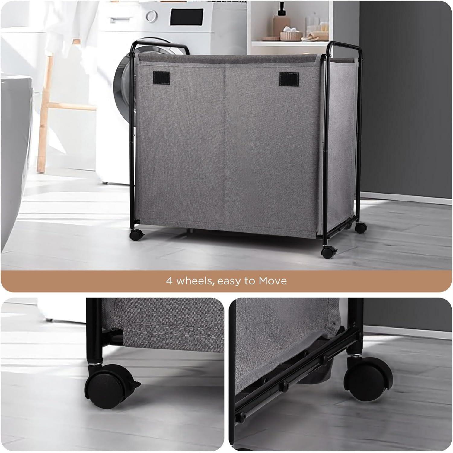 EasyAcc Wäschekorb mit Rollen und Deckel, 150L - Karbonstahlrahmen
