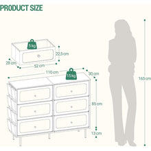 Kommode 110cm mit Stoffschubladen & Organizer-Taschen, Weiß-Gold