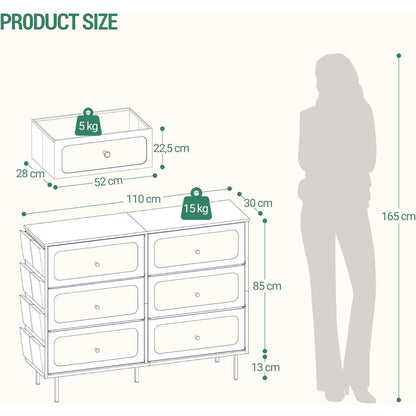 Kommode 110cm mit Stoffschubladen & Organizer-Taschen, Weiß-Gold