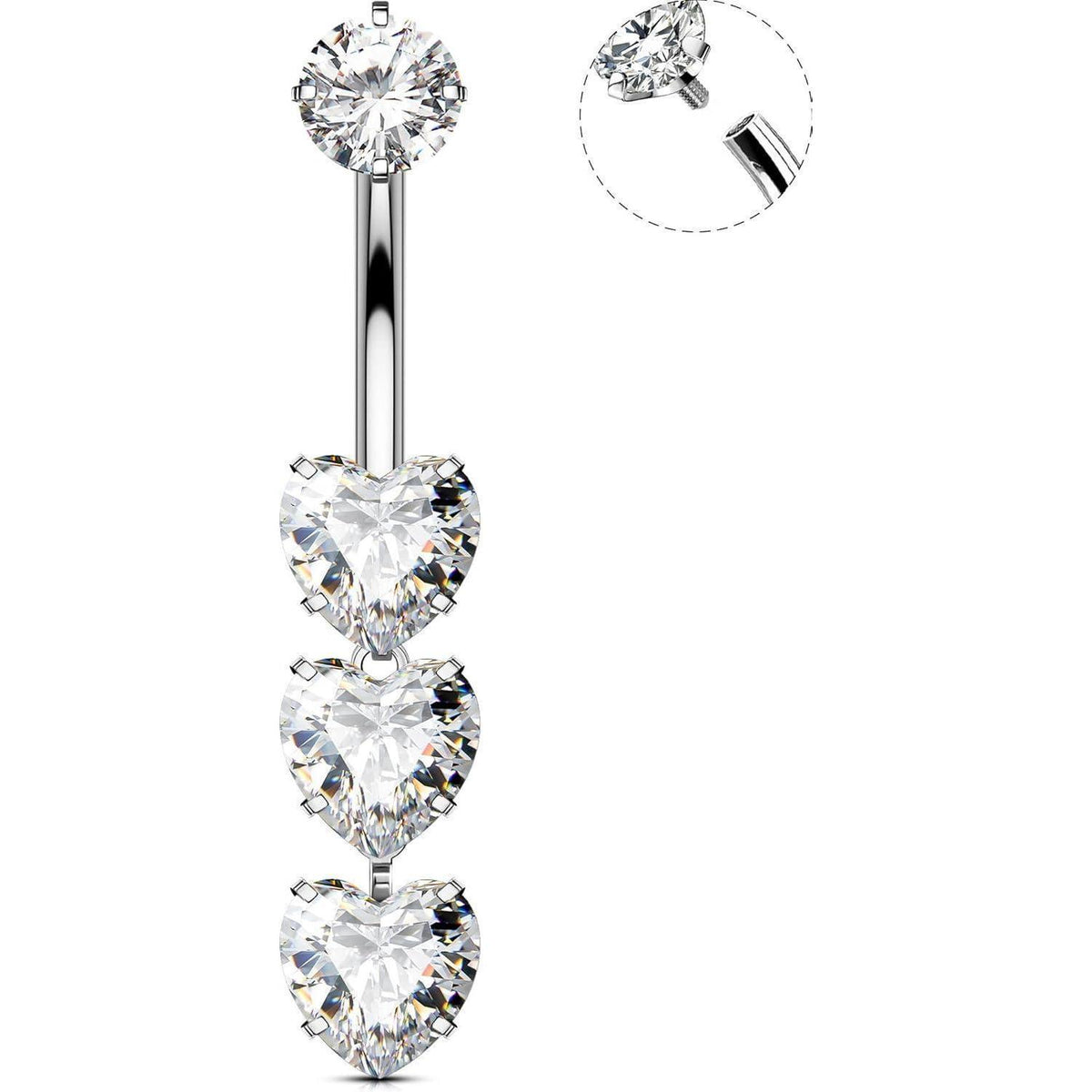 Bauchnabelpiercing Titan Herz Anhänger 14G 10mm Intern Gewinde
