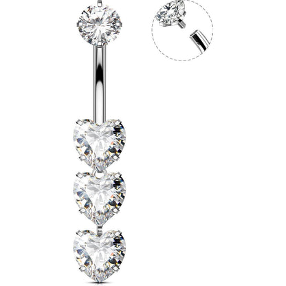 Bauchnabelpiercing Titan Herz Anhänger 14G 10mm Intern Gewinde