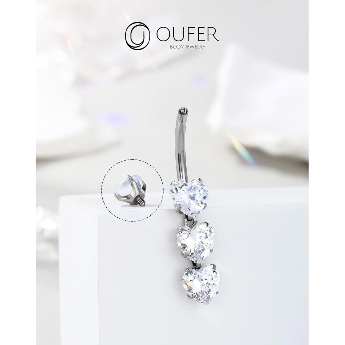 Bauchnabelpiercing Titan Herz Anhänger 14G 10mm Intern Gewinde