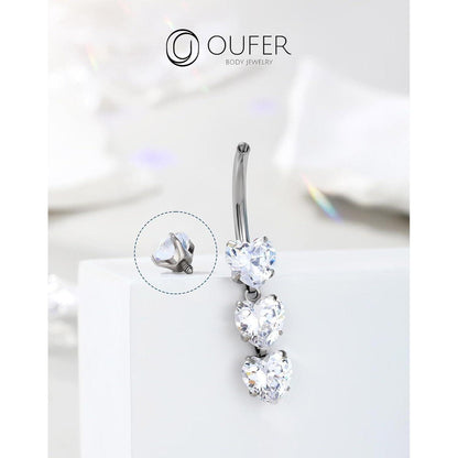Bauchnabelpiercing Titan Herz Anhänger 14G 10mm Intern Gewinde