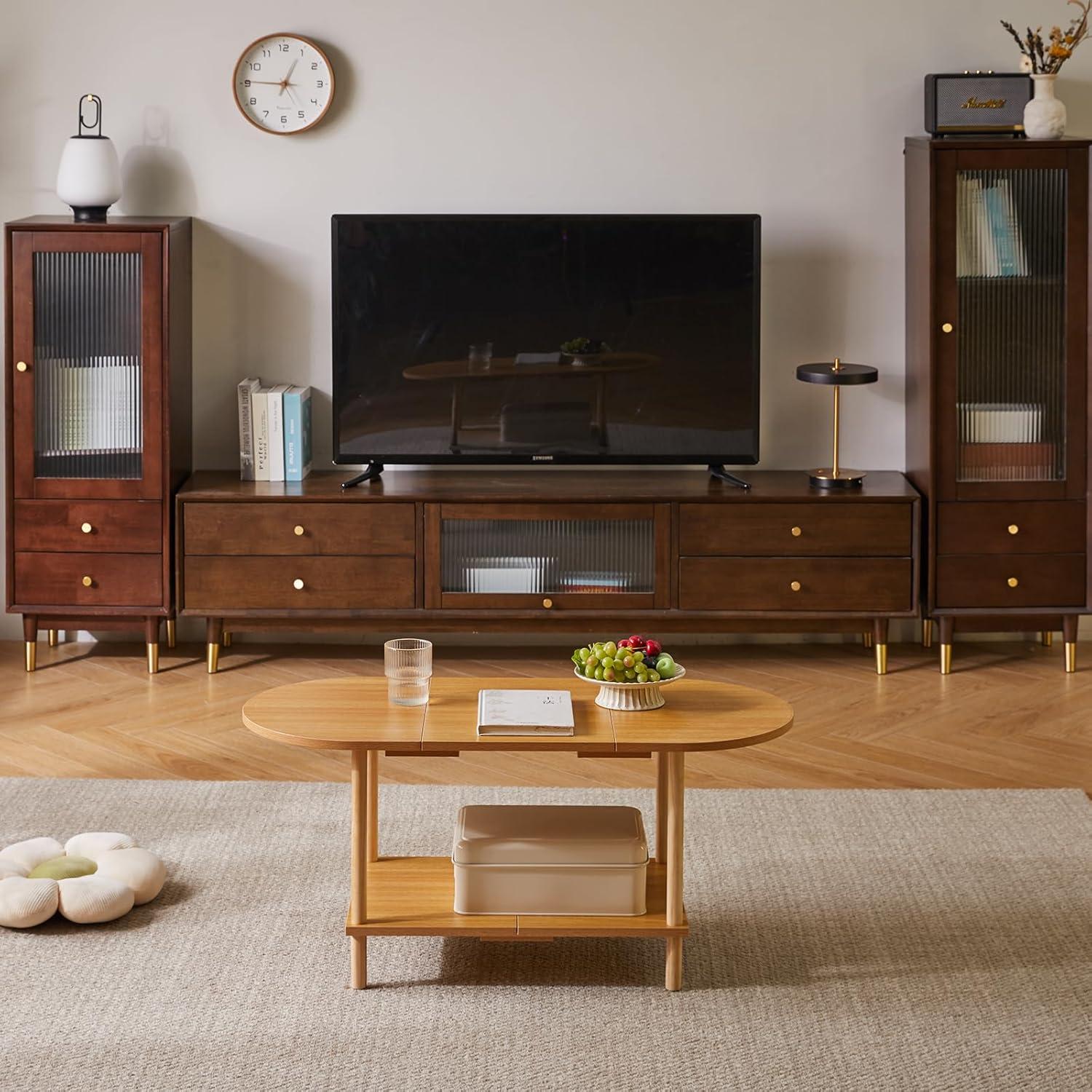 Aibiju 2-stufiger Teetisch Holz Spleißdesign Wohnzimmer Couchtisch TV-Tisch 35x16x17 Zoll