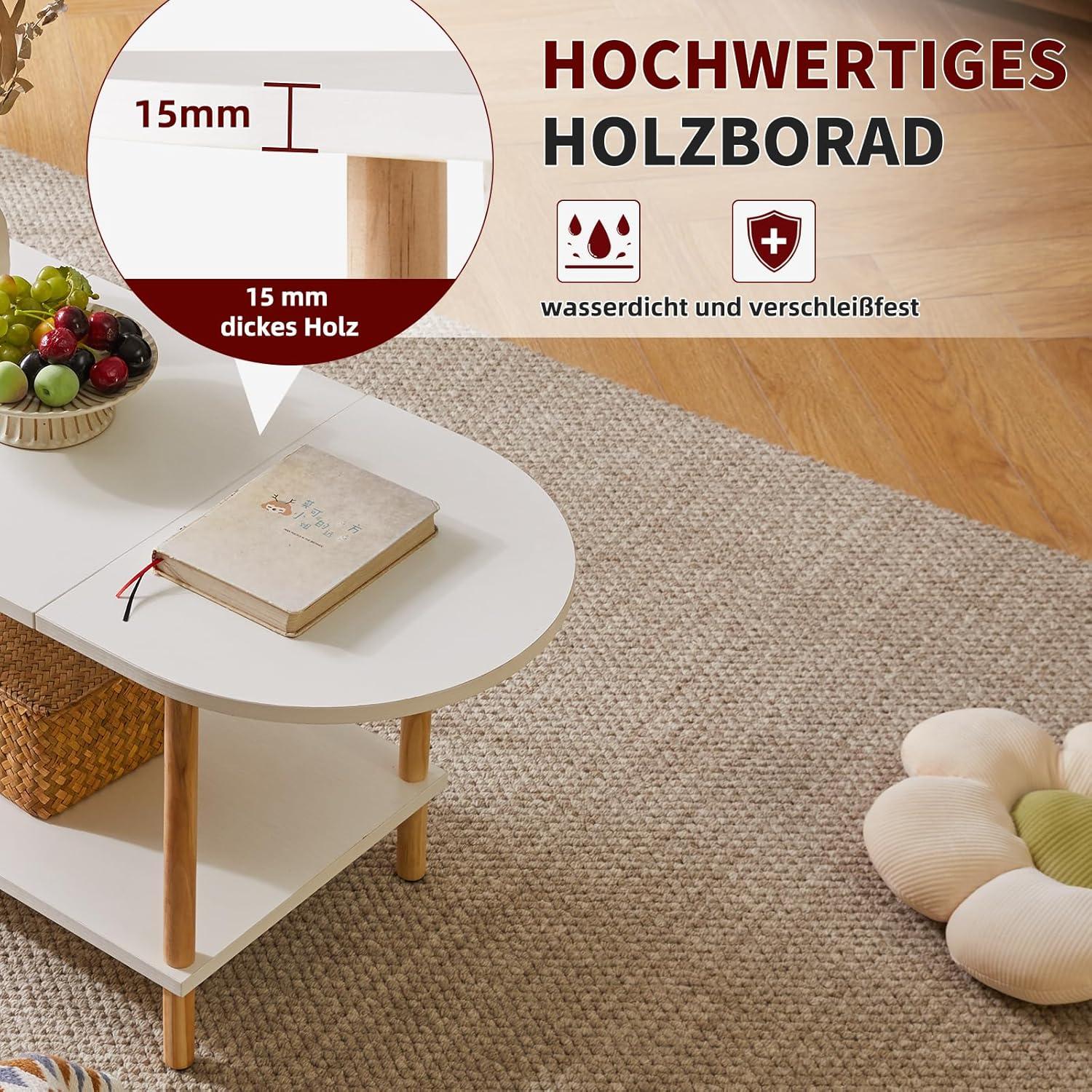 Ovaler Couchtisch Weiß Holz 2-stufiger Tisch 35 * 16 * 17 Zoll