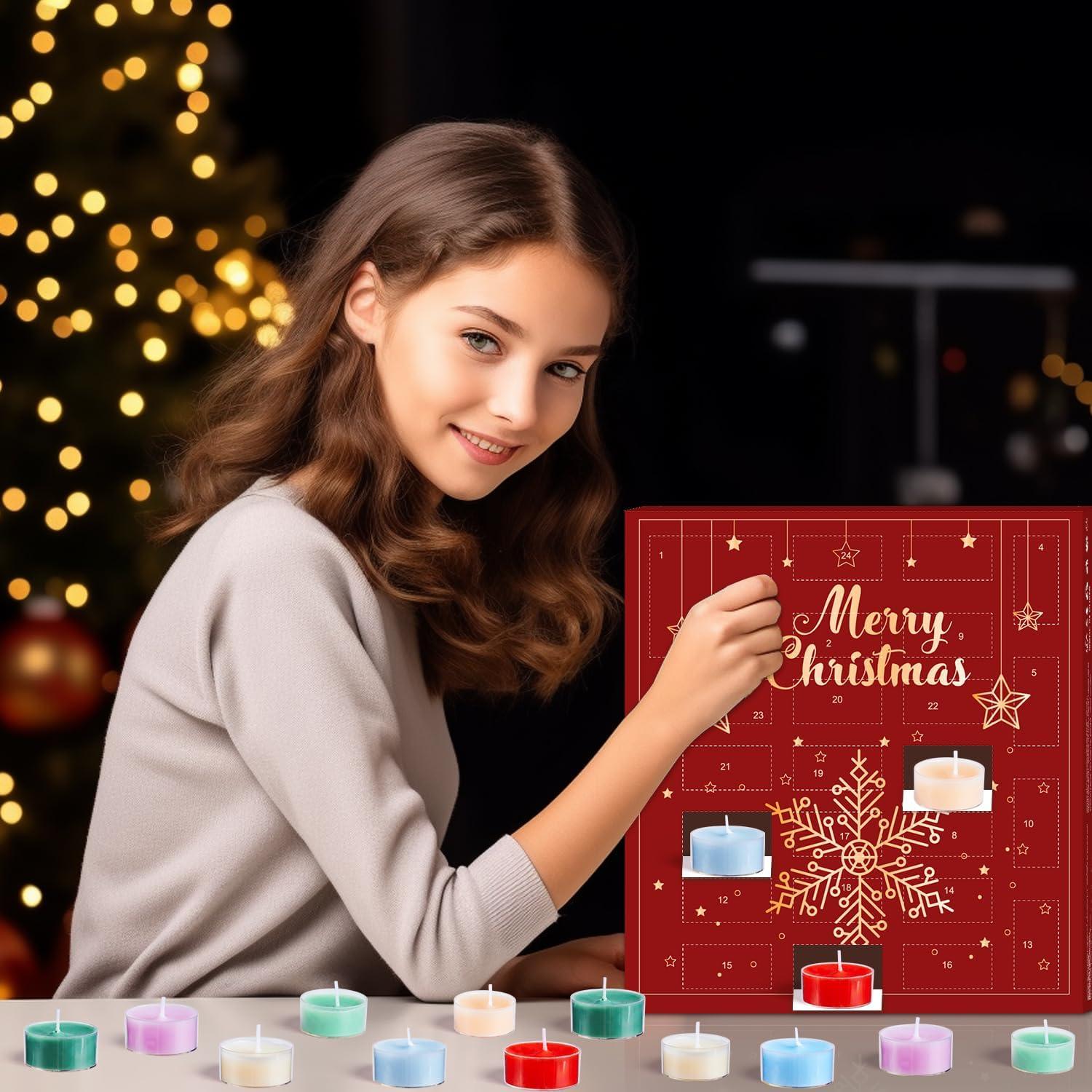 Weihnachtskalender 2024 Teelichter Duftkerzen Geschenk Mama Schwester