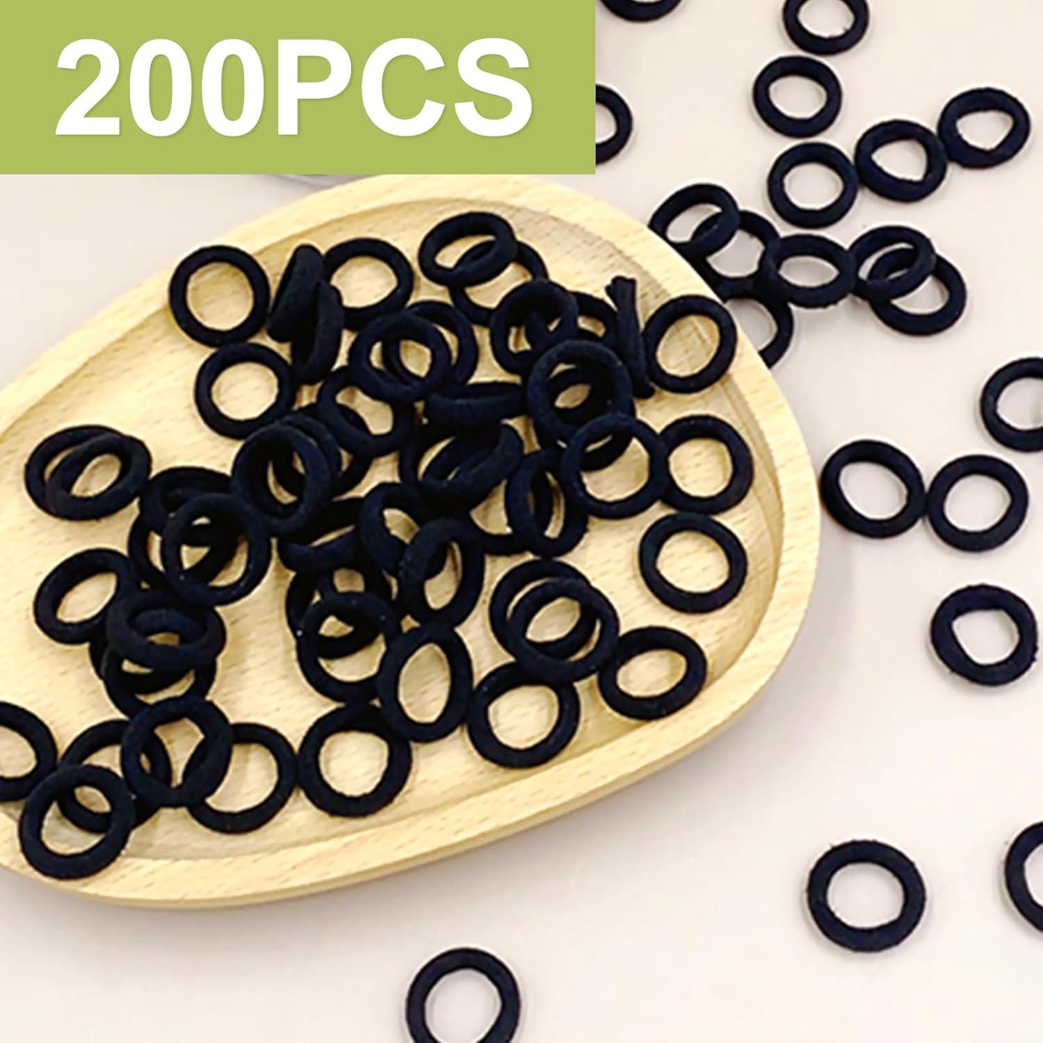 200 Stück Mini Elastische Haargummis Schwarz für Kinder & Babys
