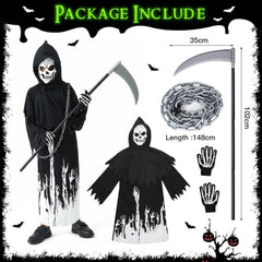 Halloween Kinder Sensenmann Kostüm leuchtet Dunkel Skelett