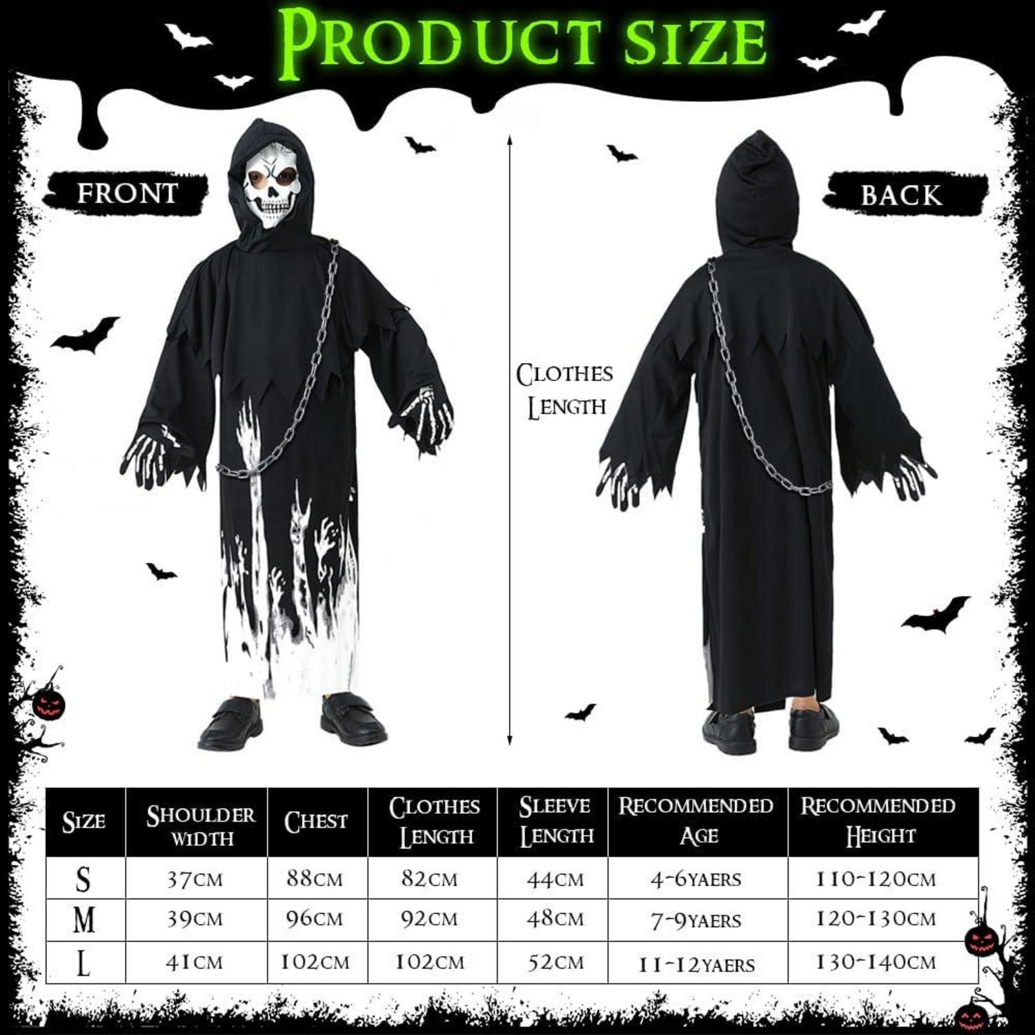 Kinder Sensenmann Halloween Kostüm leuchtendes Skelett Zombie Party