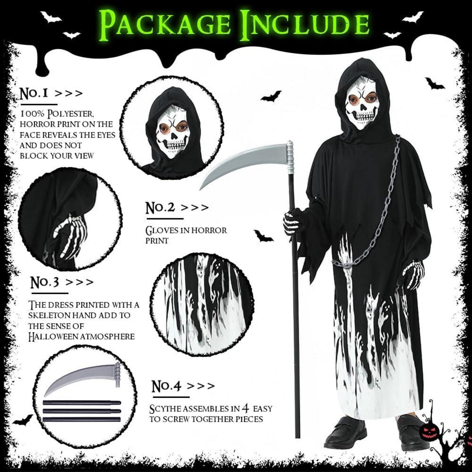 Sensenmann Kostüm Kinder leuchtend Halloween Skelett Zombie Gruselig