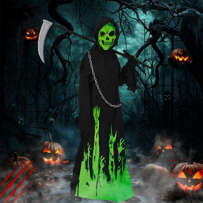 Sensenmann Kostüm Kinder leuchtend Halloween Skelett Zombie Gruselig