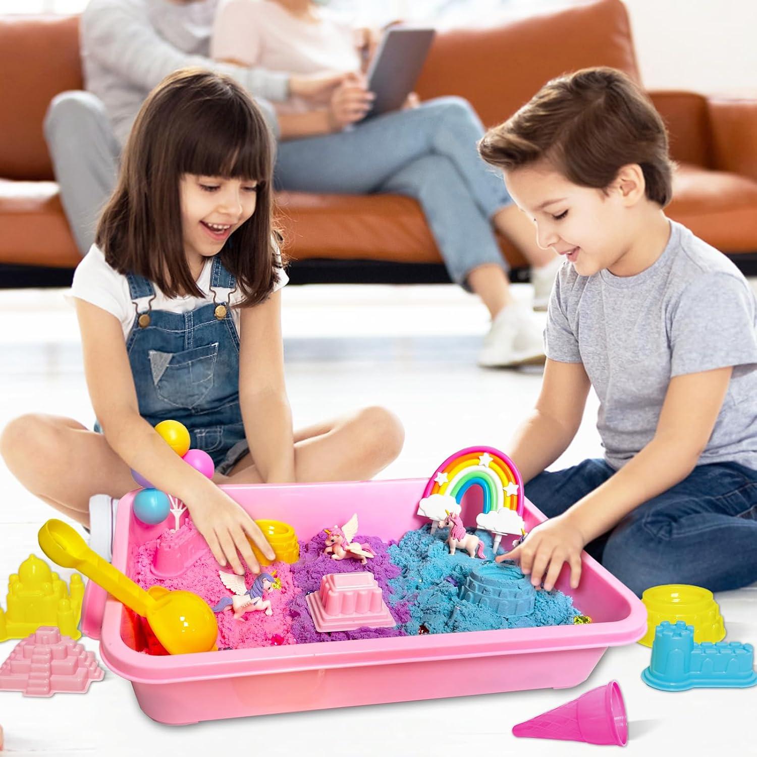 Knetsand Einhorn Spielsand Set 38-teilig 1.3kg Kinder Sandkasten