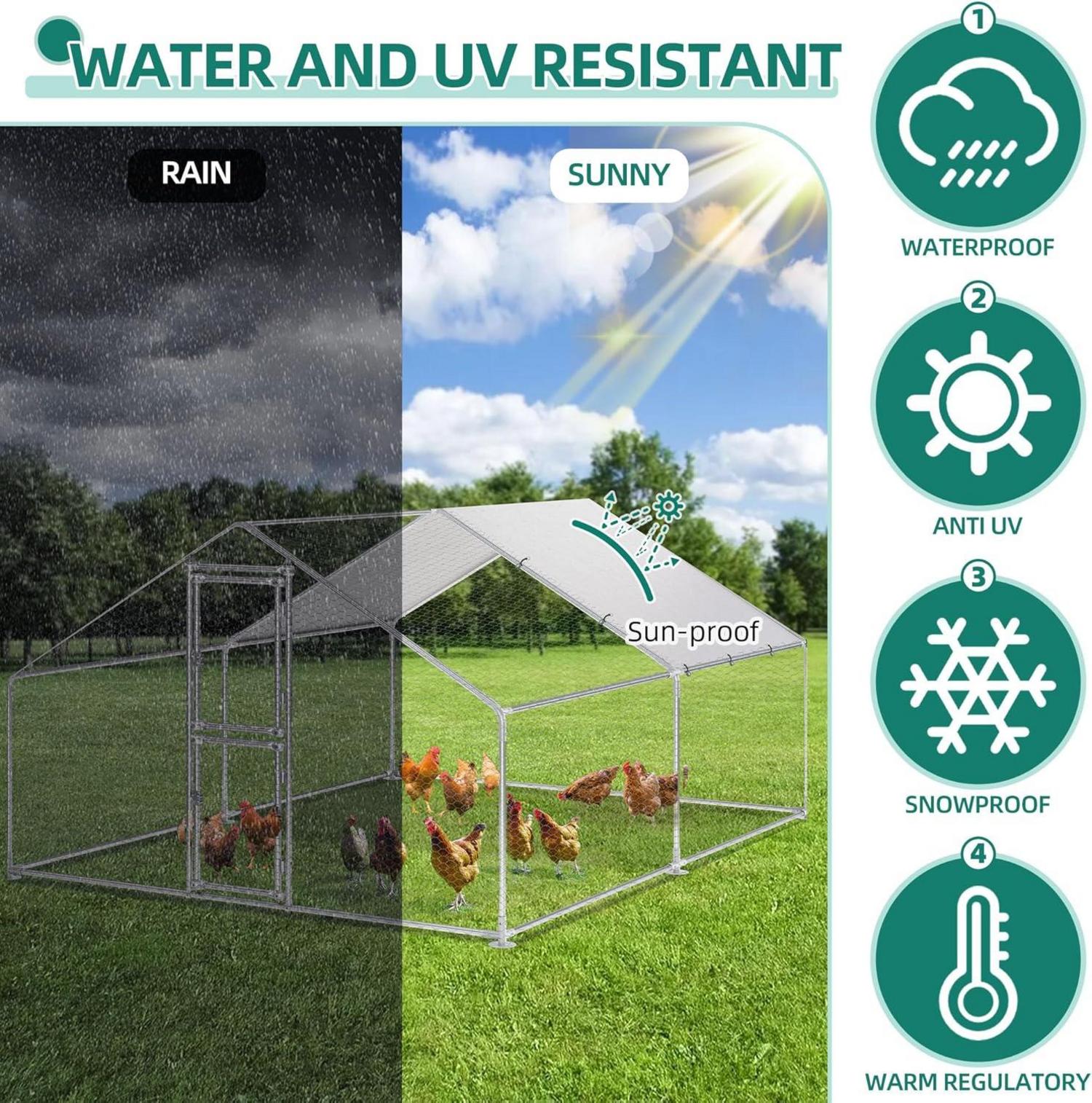 YITAHOME Hühnerstall Freilaufgehege Verzinkter Stahl 3×2×4m