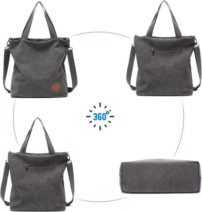 JANSBEN Damen Canvas Umhängetasche Schultertasche Groß Multifunktional Blau