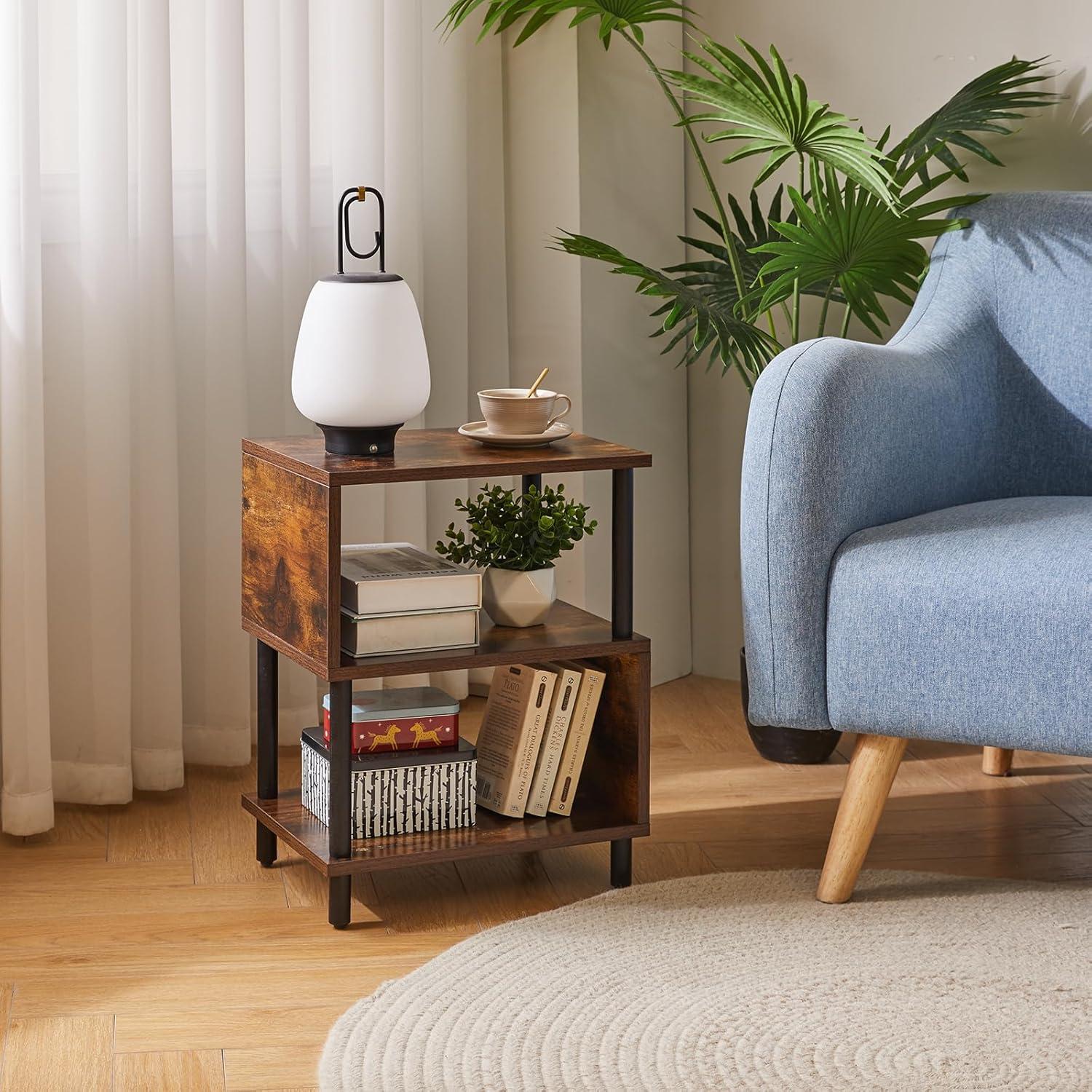 Beistelltisch schmal Nachttisch Couchtisch 2 offene Regale Wohnzimmer Retro