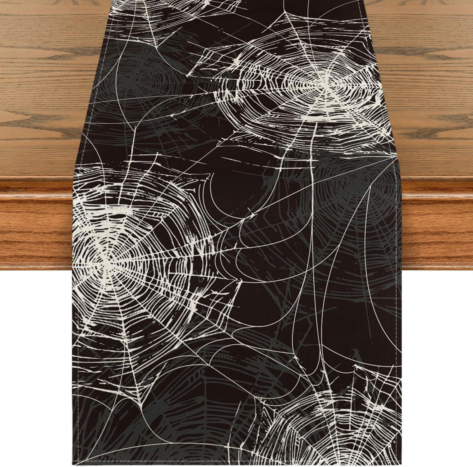 Schwarzer Spinnennetz Halloween Tischläufer 40x100 cm