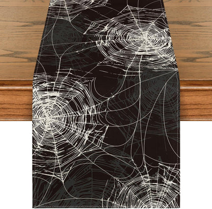 Schwarzer Spinnennetz Halloween Tischläufer 40x100 cm