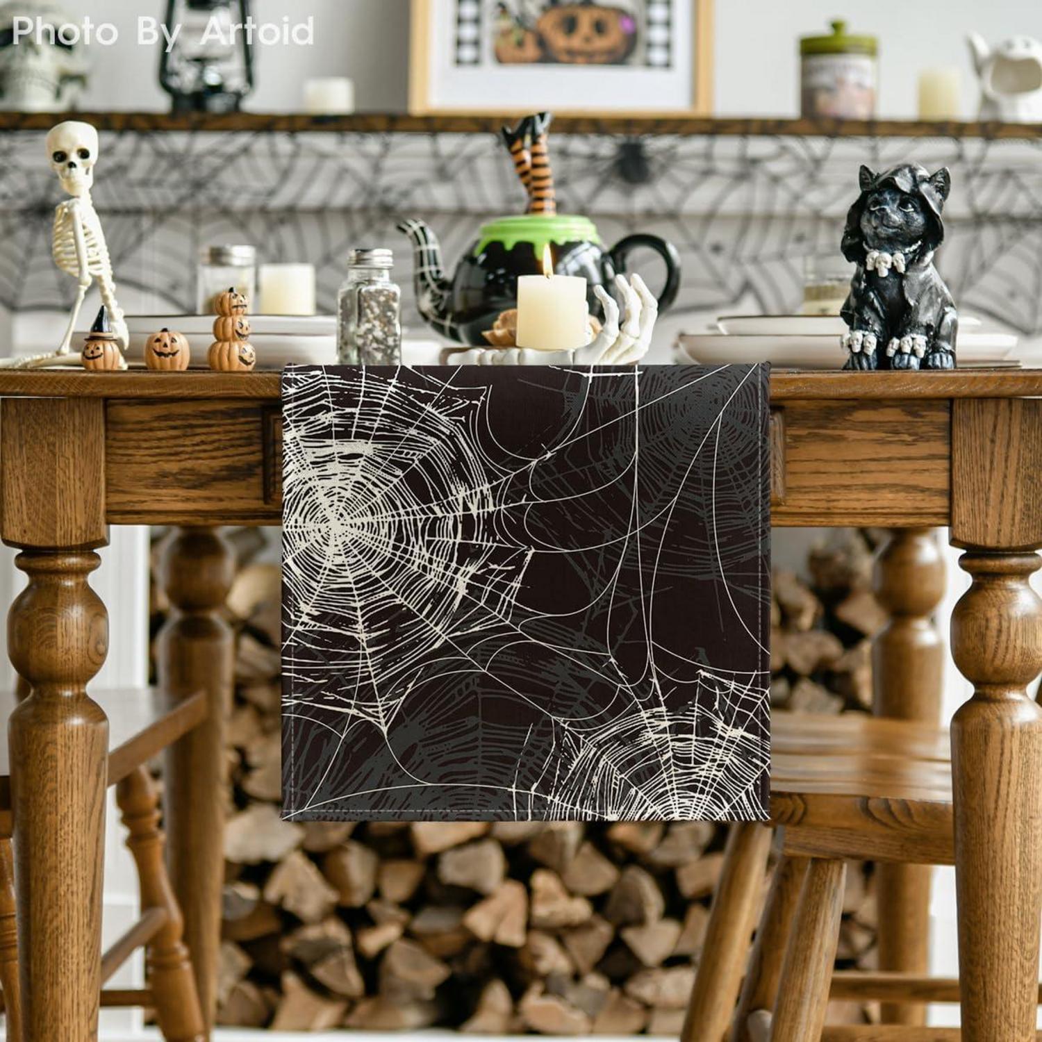 Halloween Tischläufer Schwarz Spinnennetz Dekor 40x100 cm