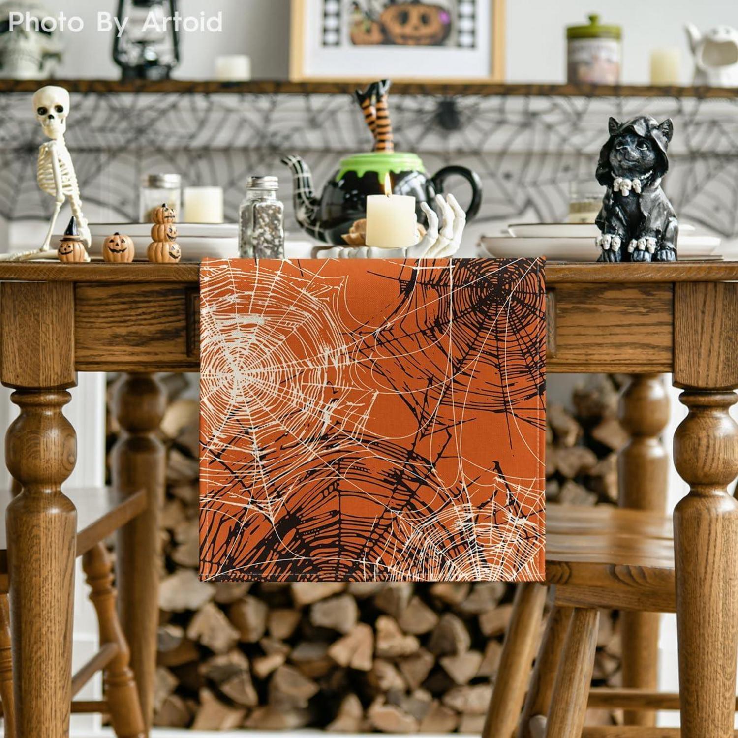 Artoid Mode Orange Spinnennetz Halloween Tischläufer 40x180