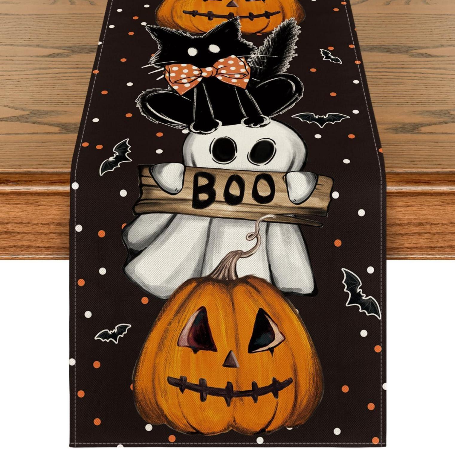Halloween Tischläufer mit Polka Dot Geist Kürbisse Katze Boo Muster