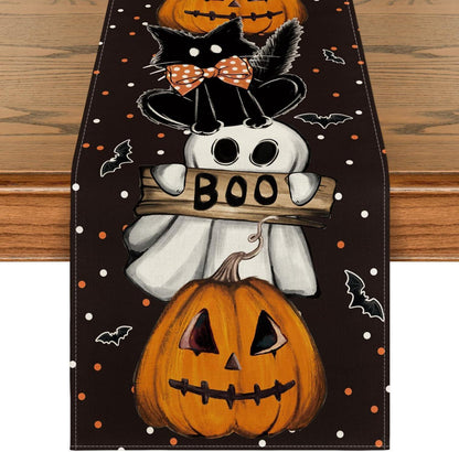 Halloween Tischläufer mit Polka Dot Geist Kürbisse Katze Boo Muster