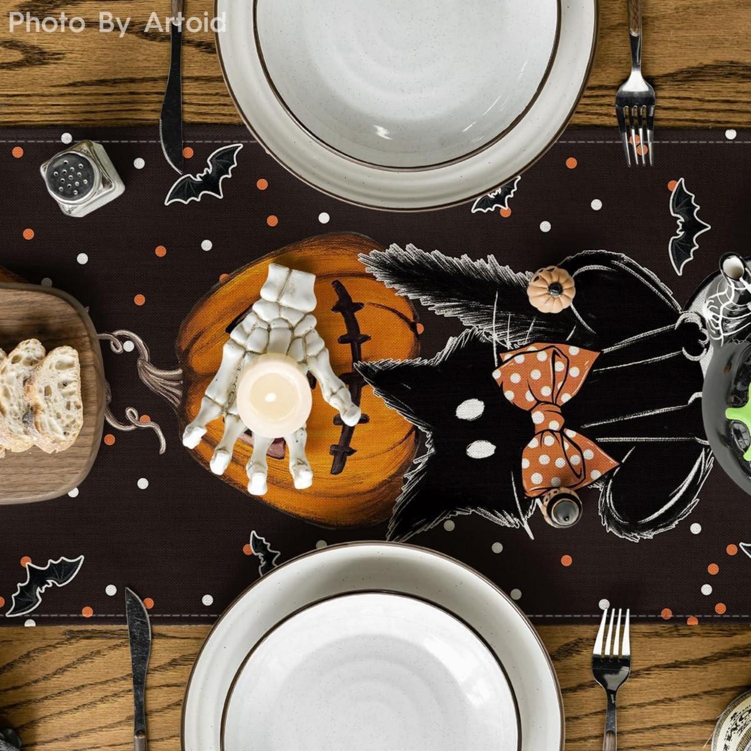Halloween Tischläufer mit Polka Dot Geist Kürbisse Katze Boo Muster