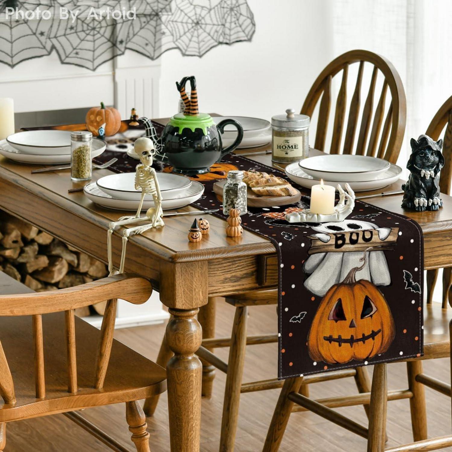 Halloween Tischläufer Polka Dot Ghost Kürbisse Katze, 40x140 cm