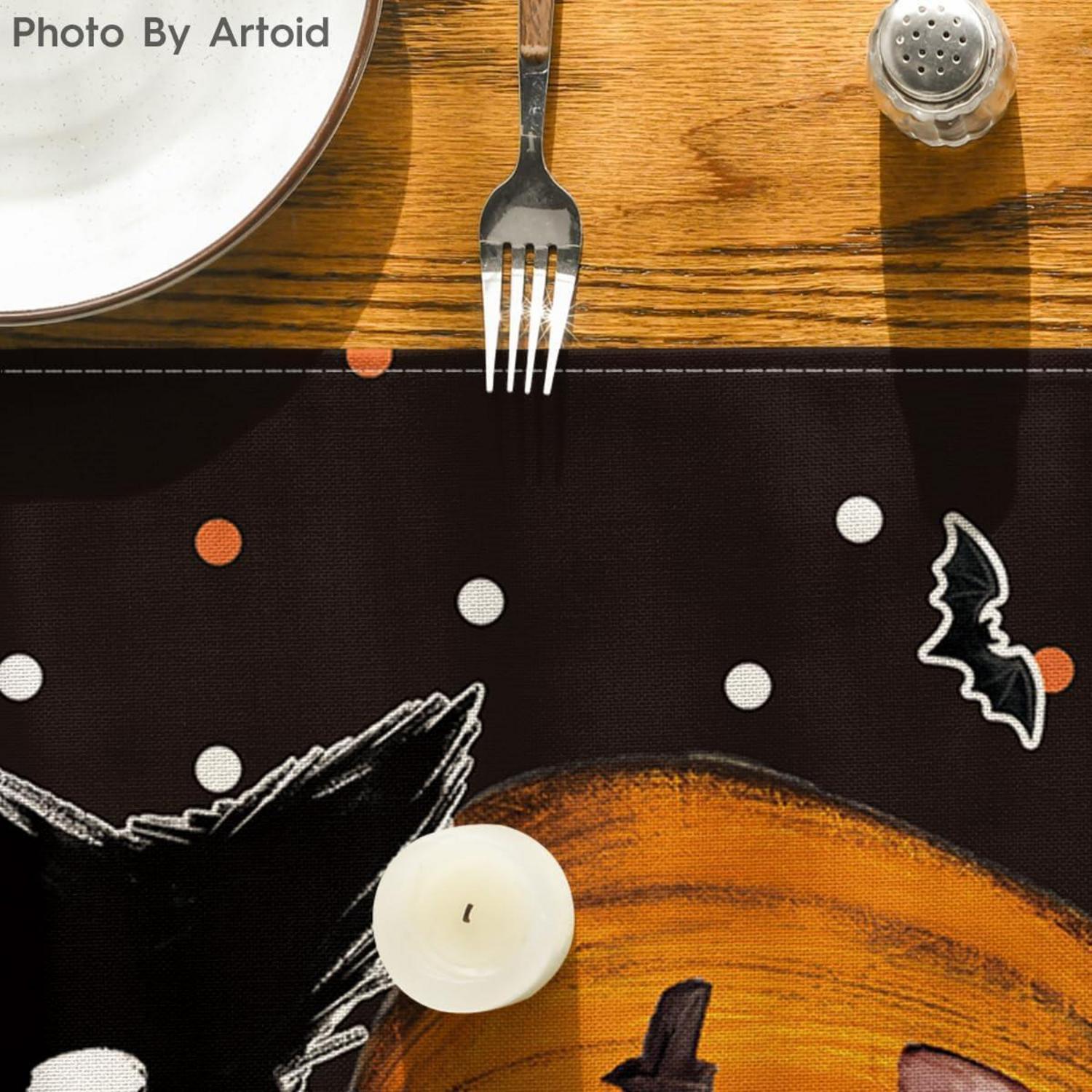 Halloween Tischläufer Kürbisse Katze Boo Schwarz 40x140cm