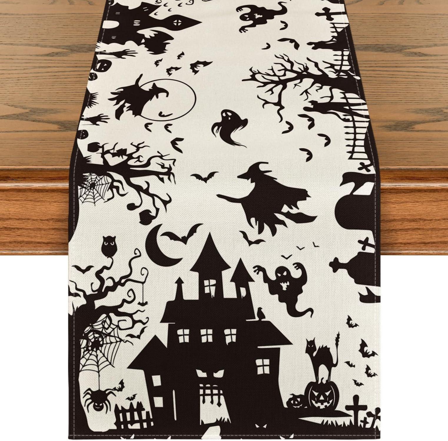 Halloween Tischläufer Spooky Haunted House Deko Schwarz