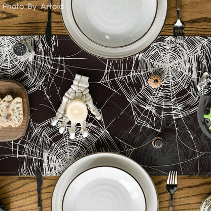 Halloween Spinnennetz Tischläufer Dekor 40x180 cm Schwarz