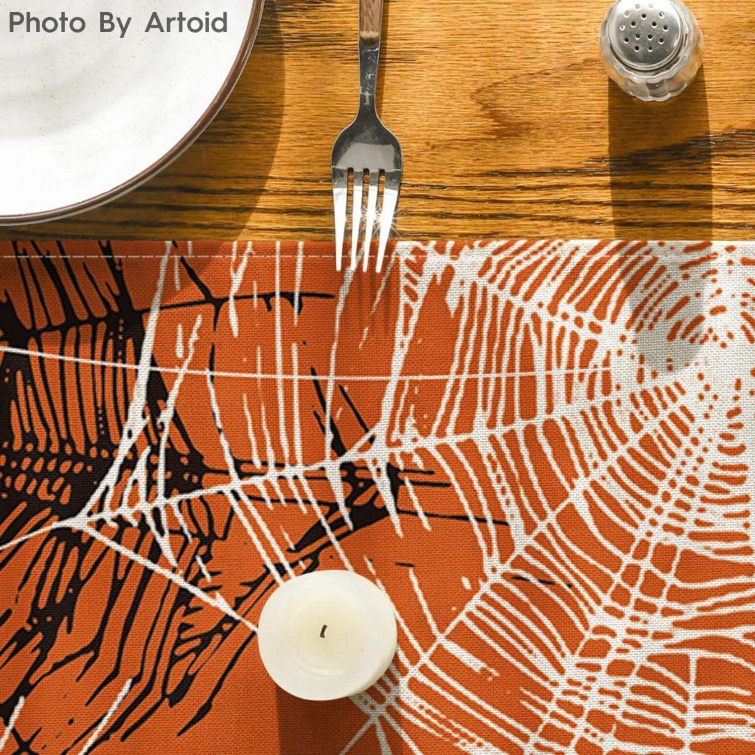 Artoid Mode Orange Spinnennetz Halloween Tischläufer 40x100 cm Home Party Dekor