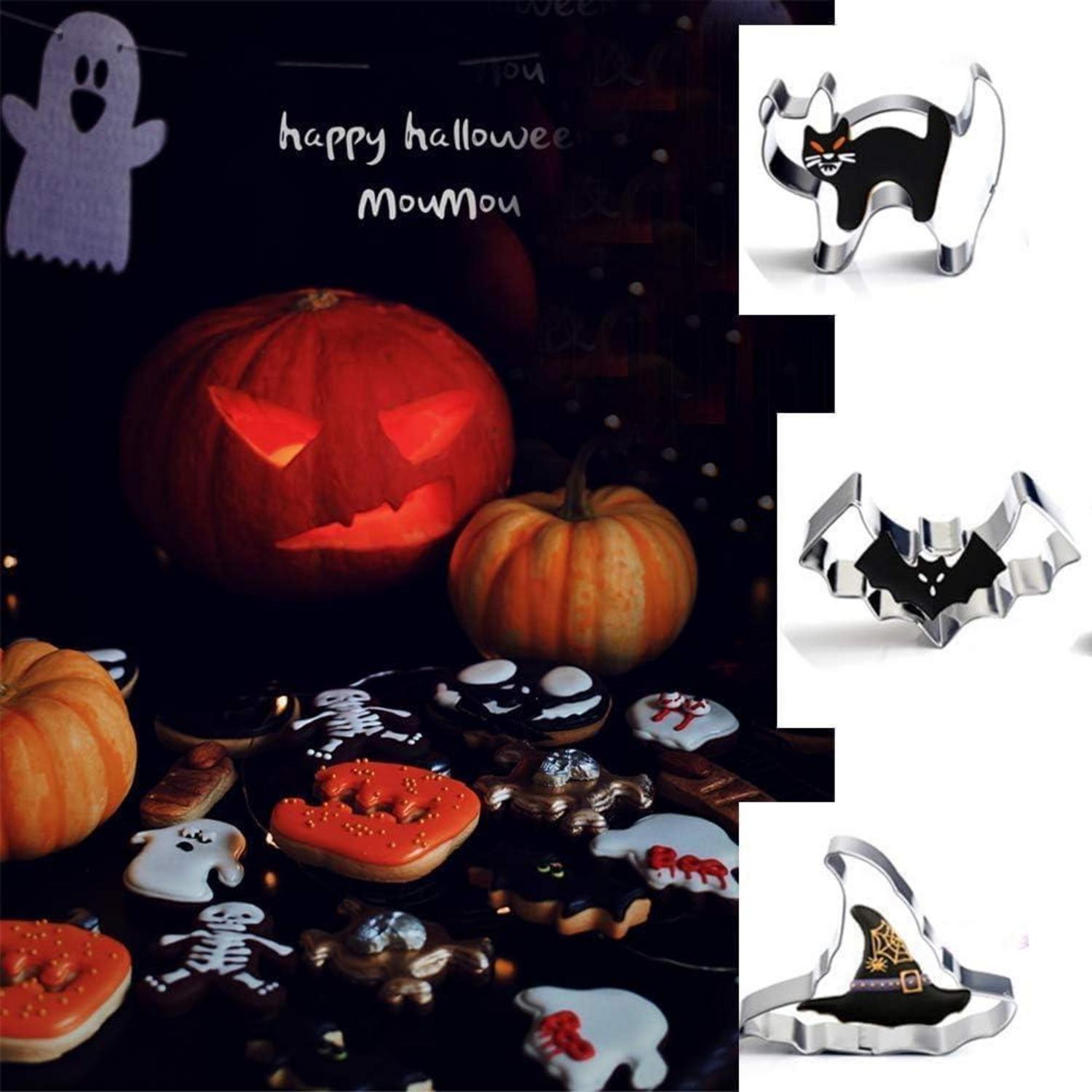 Halloween Ausstechformen Set Kürbis Katze Geist Hexenhut Fledermaus