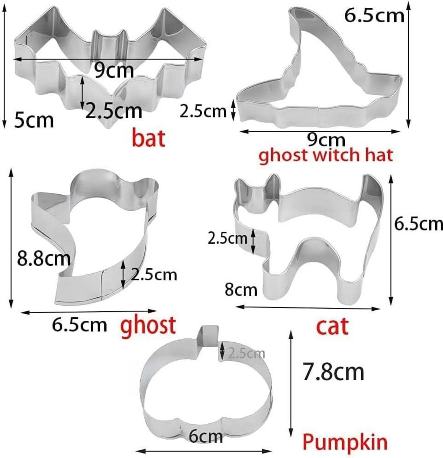 Halloween Ausstechformen Set Kürbis Katze Geist Hexenhut Fledermaus