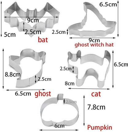 Halloween Ausstechformen Set Kürbis Katze Geist Hexenhut Fledermaus