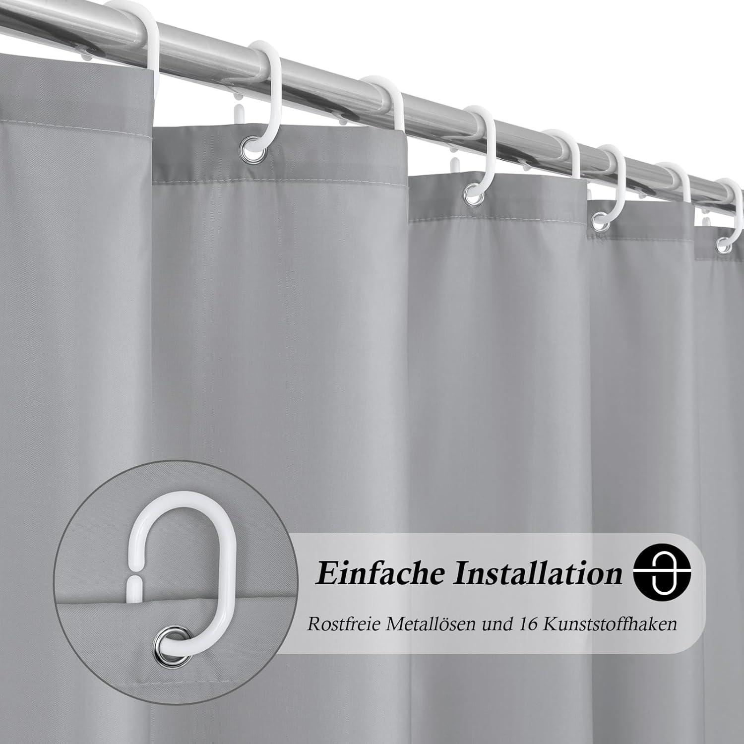 Breiter Duschvorhang 240x180 Grau Textil Wasserdicht