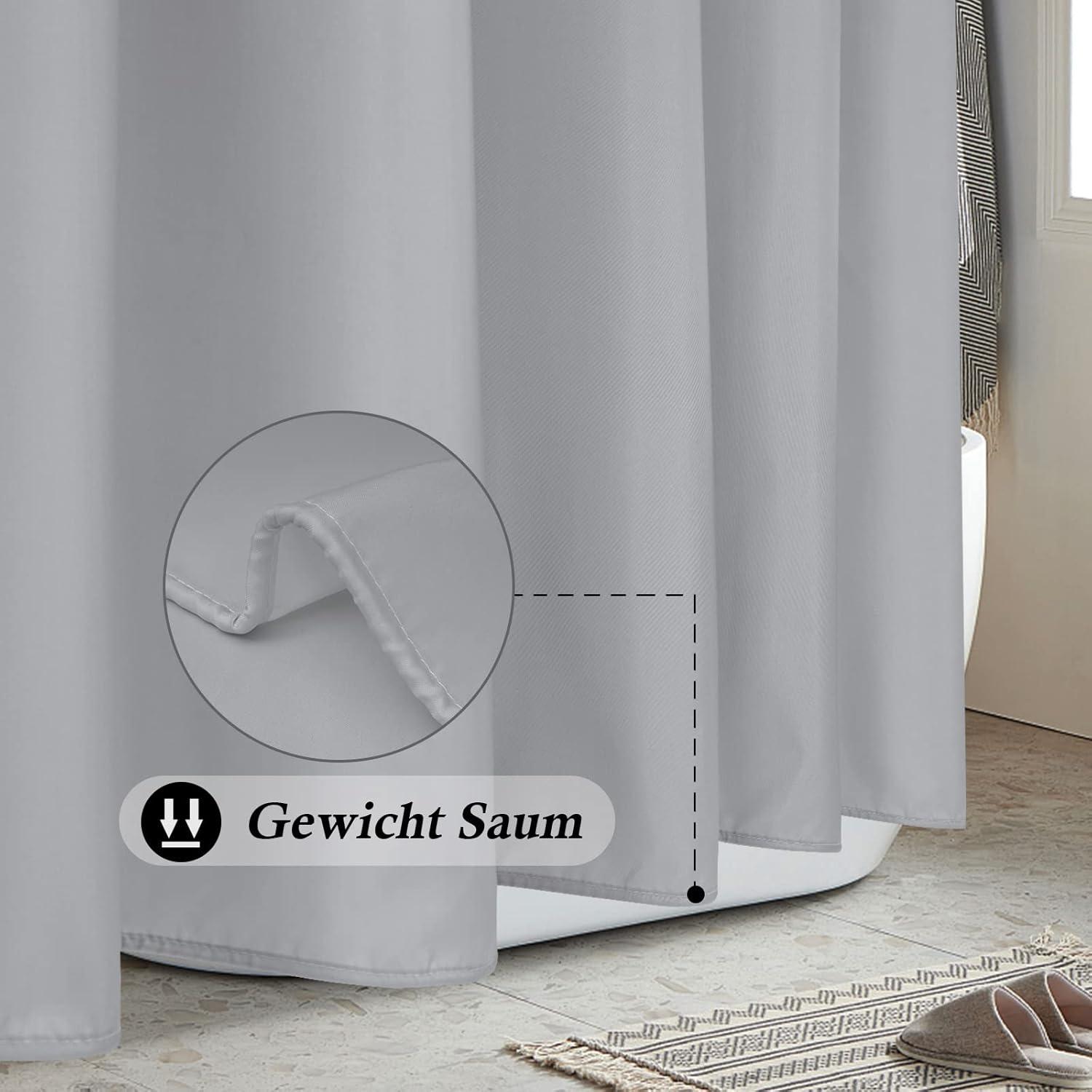 Duschvorhang Extra Breit 240x180 Grau Textil Stoff Wasserdicht
