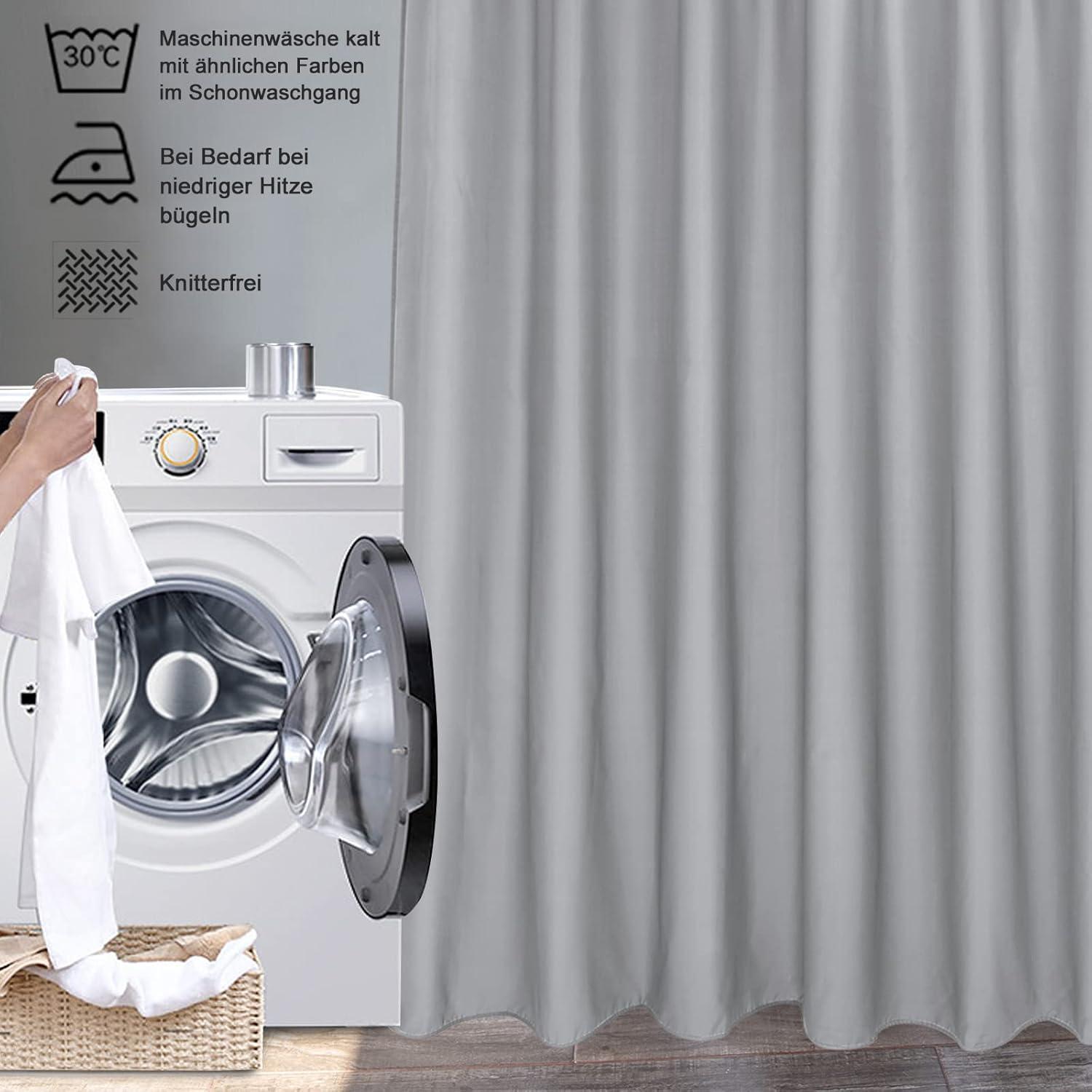 Extra breiter Duschvorhang 240x180 Grau wasserdicht mit 16 Ringen